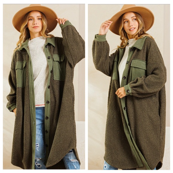 Longline Contrast Detailed Fleece Long Coat Jacket - Picture 3 of 3